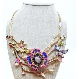 NWT Rare Betsey Johnson Floral Rhinestone Statement Necklace